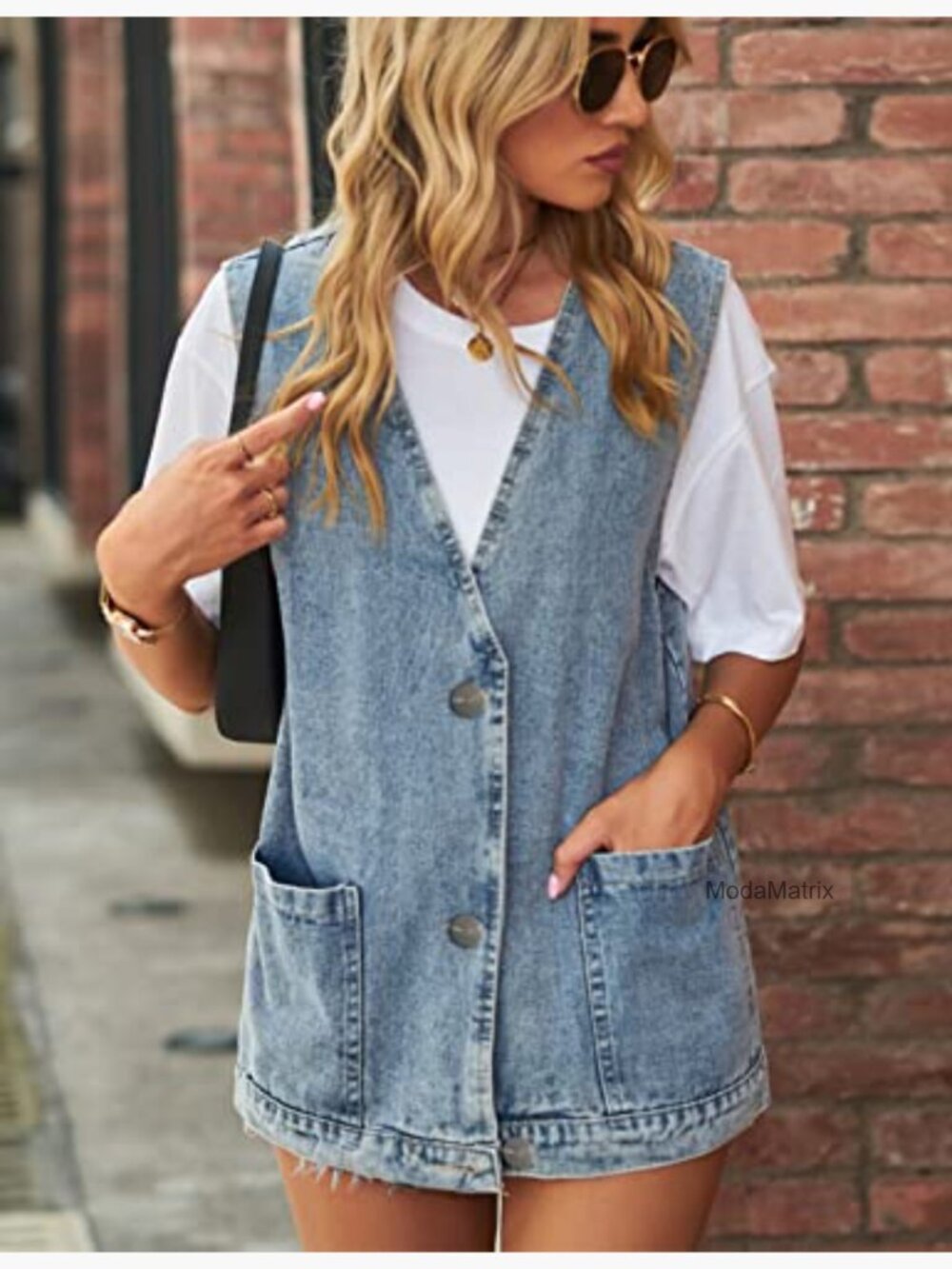 Oversized Sleeveless Denim Vest Button Down Jean Jacket - Picture 5 of 7